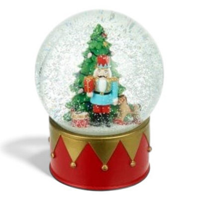 Heaven Sends Christmas Winter Nutcracker Scene Snow Globe With Glowing Windows, Patterned Red Base, 13 X 9 X 9 Cm