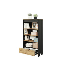 Arte Spot Bookcase With Led Lighting - Chic Display Furniture (H)1610mm (W)720mm (D)380mm - Oak Artisan And Black Matt - thumbnail 2