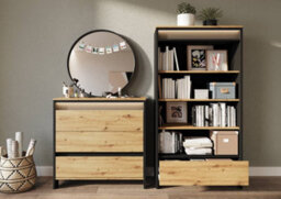 Arte Spot Bookcase With Led Lighting - Chic Display Furniture (H)1610mm (W)720mm (D)380mm - Oak Artisan And Black Matt - thumbnail 3