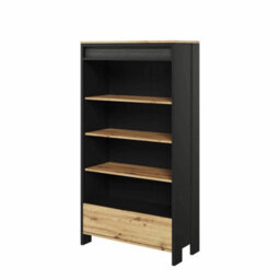 Arte Spot Bookcase With Led Lighting - Chic Display Furniture (H)1610mm (W)720mm (D)380mm - Oak Artisan And Black Matt