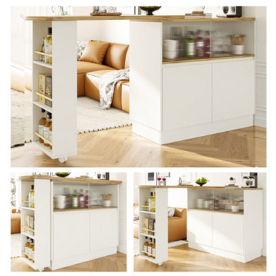Matteo White 360 Degree Swivel Sideboard With Glass Doors & Storage - Multifunctional Kitchen & Dining Cabinet - image 1