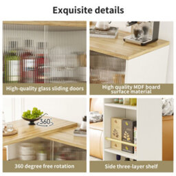 Matteo White 360 Degree Swivel Sideboard With Glass Doors & Storage - Multifunctional Kitchen & Dining Cabinet - thumbnail 9