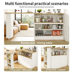 Matteo White 360 Degree Swivel Sideboard With Glass Doors & Storage - Multifunctional Kitchen & Dining Cabinet - thumbnail 8