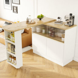 Matteo White 360 Degree Swivel Sideboard With Glass Doors & Storage - Multifunctional Kitchen & Dining Cabinet - thumbnail 3