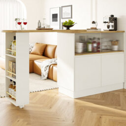 Matteo White 360 Degree Swivel Sideboard With Glass Doors & Storage - Multifunctional Kitchen & Dining Cabinet - thumbnail 2