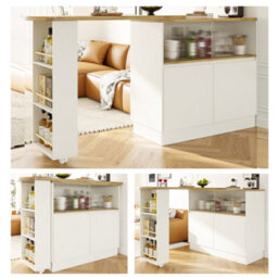 Matteo White 360 Degree Swivel Sideboard With Glass Doors & Storage - Multifunctional Kitchen & Dining Cabinet - thumbnail 1