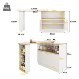 Matteo White 360 Degree Swivel Sideboard With Glass Doors & Storage - Multifunctional Kitchen & Dining Cabinet - thumbnail 7
