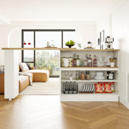 Matteo White 360 Degree Swivel Sideboard With Glass Doors & Storage - Multifunctional Kitchen & Dining Cabinet - thumbnail 6
