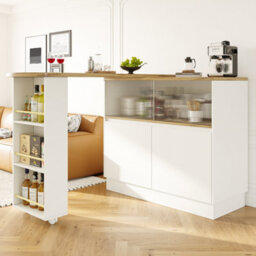 Matteo White 360 Degree Swivel Sideboard With Glass Doors & Storage - Multifunctional Kitchen & Dining Cabinet - thumbnail 5