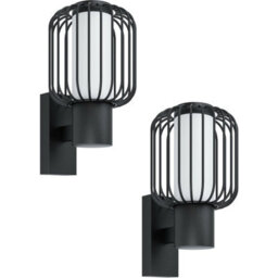 Set Of 2 Ip44 Outdoor Black Wall Lights With Zinc Steel Cage And E27 Bulb - thumbnail 1