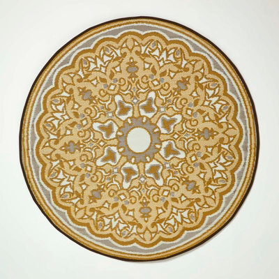 Homescapes Luxury Round Outdoor Rug Waterproof Reversible For Garden Patio, 180 Cm, Seamless, Yellow, 100% Recycled, Rae - image 1