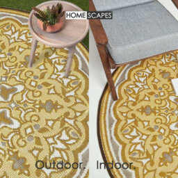 Homescapes Luxury Round Outdoor Rug Waterproof Reversible For Garden Patio, 180 Cm, Seamless, Yellow, 100% Recycled, Rae - thumbnail 5