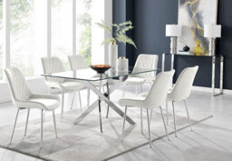 Furniturebox Uk Leonardo Glass And Chrome Metal Dining Table And 6 Cream Pesaro Velvet Silver Leg Chairs - thumbnail 1