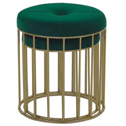 Beliani Nesting Pouffes Set Of 2 Dark Green Velvet With Gold Iron Base, Tufted Button Detail, No Assembly - thumbnail 3
