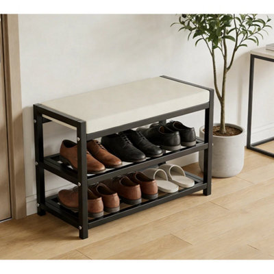 2-Tier Shoe Bench Shoe Storage Rack Cabinet Organiser With Cushion Padded Seat - image 1