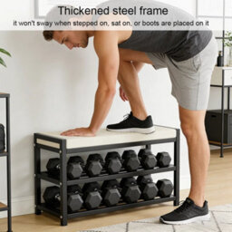 2-Tier Shoe Bench Shoe Storage Rack Cabinet Organiser With Cushion Padded Seat - thumbnail 5