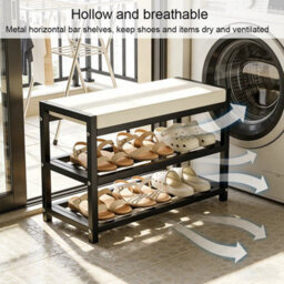 2-Tier Shoe Bench Shoe Storage Rack Cabinet Organiser With Cushion Padded Seat - thumbnail 4