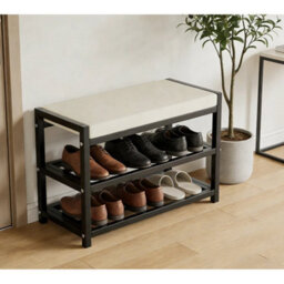 2-Tier Shoe Bench Shoe Storage Rack Cabinet Organiser With Cushion Padded Seat - thumbnail 1