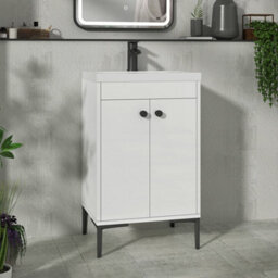 Royal Bathrooms Verona 500mm Gloss White Floor Standing Bathroom Vanity Unit 2 Door With Mid-Edge Basin & Matt Black Knob - thumbnail 1