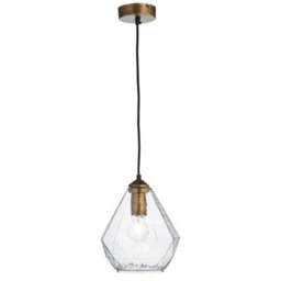 Anson Lighting Lynam Gold Brushed Antique Effect And Clear Glass Single Light Ceiling Pendant - thumbnail 2