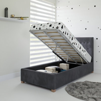 Rest Relax Amelia Solo Ottoman Bed Plush Velvet Steel Grey - Single 3Ft - image 1