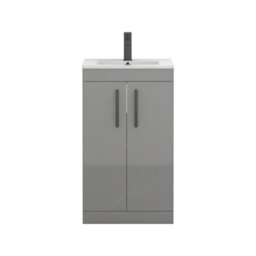 Royal Bathrooms Turin Indigo Grey Gloss 500mm Floor Standing Vanity Unit 2 Door With Minimalist Basin Sink & Matt Black Handles - thumbnail 6