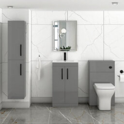 Royal Bathrooms Turin Indigo Grey Gloss 500mm Floor Standing Vanity Unit 2 Door With Minimalist Basin Sink & Matt Black Handles - thumbnail 4
