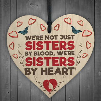 Red Ocean Not Sisters By Blood Sisters By Heart Hanging Plaque Heart Gift - image 1