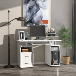 Wyld Haus Risaso 120Cm White Office Desk With Sliding Keyboard Tray, 2 Drawers And Shelving - thumbnail 3