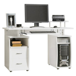 Wyld Haus Risaso 120Cm White Office Desk With Sliding Keyboard Tray, 2 Drawers And Shelving - thumbnail 2