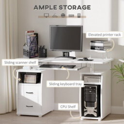 Wyld Haus Risaso 120Cm White Office Desk With Sliding Keyboard Tray, 2 Drawers And Shelving - thumbnail 5