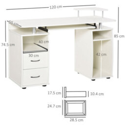 Wyld Haus Risaso 120Cm White Office Desk With Sliding Keyboard Tray, 2 Drawers And Shelving - thumbnail 4