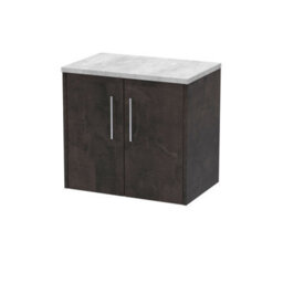 Balterley Winshill Contemporary 2 Door Wall Hung Vanity Unit With Laminate Worktop, Woodgrain Dark Grey, 600mm - thumbnail 1