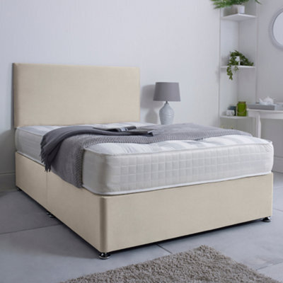 Bsspoke Ivy Divan Bed Set In Cream Plush Velvet With 24Inch Headboard & 2 Drawers Same Side & Mattress In All Sizes