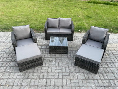 Fimous 6 Seater High Back Rattan Garden Furniture Set With Square Coffee Table Footstool Reclining Chair Patio Lounge Sofa Set - image 1