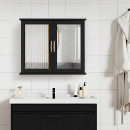 Costway Bathroom Mirror Cabinet 2-Door Wall Cabinet Wooden Meidcine Cabinet-Black - thumbnail 3