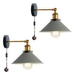 2 Pack Of Retro Wall Light Plug-In Wall Lamp Metal With Dimmer Switch - thumbnail 1