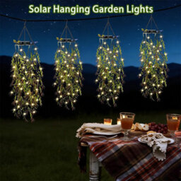 Amorly 4 Pack Solar Hanging Garden Lights,led Artificial Willow Leaf Solar String Lights,ip65 Waterproof Decorative Lights For Garden - thumbnail 1