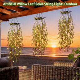 Amorly 4 Pack Solar Hanging Garden Lights,led Artificial Willow Leaf Solar String Lights,ip65 Waterproof Decorative Lights For Garden - thumbnail 6