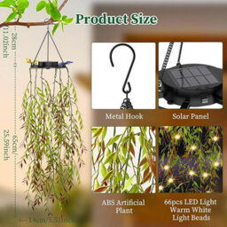 Amorly 4 Pack Solar Hanging Garden Lights,led Artificial Willow Leaf Solar String Lights,ip65 Waterproof Decorative Lights For Garden - thumbnail 5