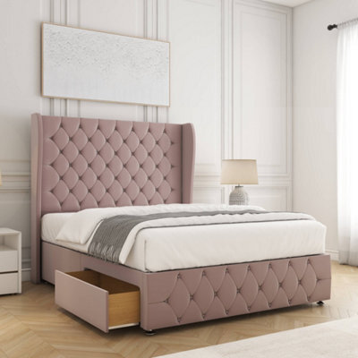 Bsspoke Faye Divan Bed Set Pink Plush Velvet 54Inch Headboard & Footboard 2Drawers Footend & No Mattress In 4Ft 4Ft6 5Ft 6Ft - image 1