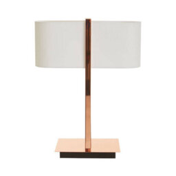 Orsina Copper Finish Table Lamp, White Linen Shade Contemporary Table Light, Minimal Lighting With Square Base - thumbnail 4