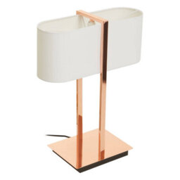 Orsina Copper Finish Table Lamp, White Linen Shade Contemporary Table Light, Minimal Lighting With Square Base - thumbnail 3