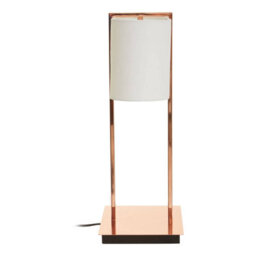 Orsina Copper Finish Table Lamp, White Linen Shade Contemporary Table Light, Minimal Lighting With Square Base - thumbnail 5