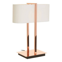 Orsina Copper Finish Table Lamp, White Linen Shade Contemporary Table Light, Minimal Lighting With Square Base - thumbnail 2