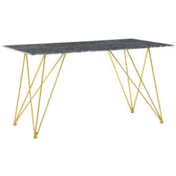Beliani Dining Table Kenton Black Marble 140 Cm 80 Cm Tempered Glass