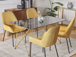 Beliani Dining Table Kenton Black Marble 140 Cm 80 Cm Tempered Glass - thumbnail 2