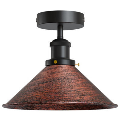 Vintage Flush Mount Ceiling Lighting With Metal E27 Holder Rustic Red Cone Lampshade For Living Room Dining Room Without Bulb - image 1
