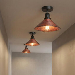 Vintage Flush Mount Ceiling Lighting With Metal E27 Holder Rustic Red  Cone Lampshade For Living Room Dining Room Without Bulb - thumbnail 2