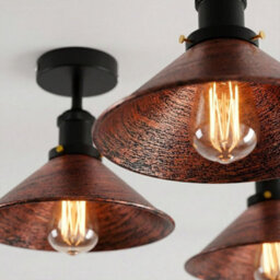 Vintage Flush Mount Ceiling Lighting With Metal E27 Holder Rustic Red  Cone Lampshade For Living Room Dining Room Without Bulb - thumbnail 6